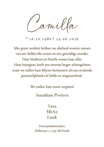 Rouwkaart bidprent herinneringskaart tulpen line art 3