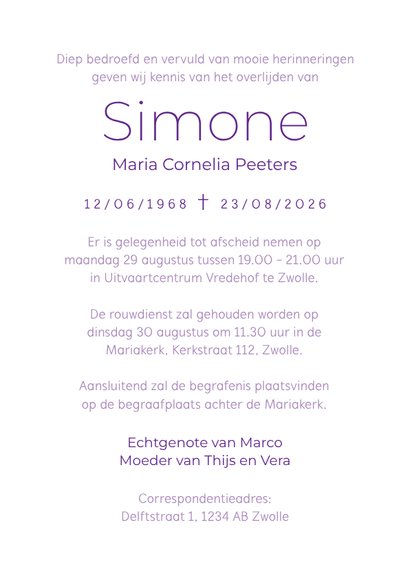 Rouwkaart bloemen paars lavendel waterverf  3