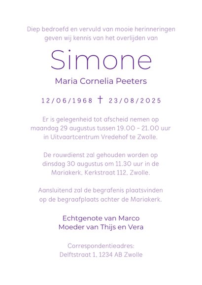 Rouwkaart bloemen paars lavendel waterverf 3