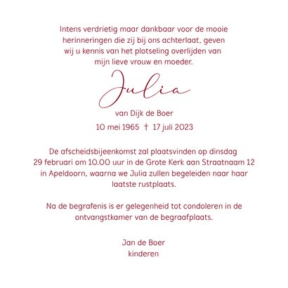 Rouwkaart calle lelie in aquarel 3