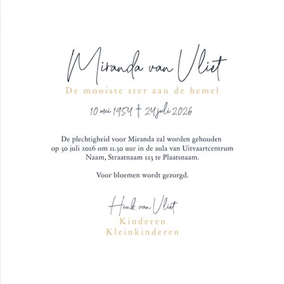 Rouwkaart "De mooiste ster aan de hemel"  3