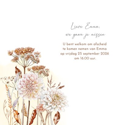 Rouwkaart droogbloemen en takken met dahlia 2