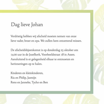 Rouwkaart foto en groene bladeren 3