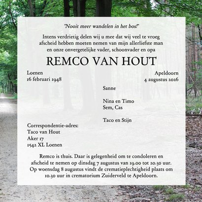 Rouwkaart foto van het bos 3