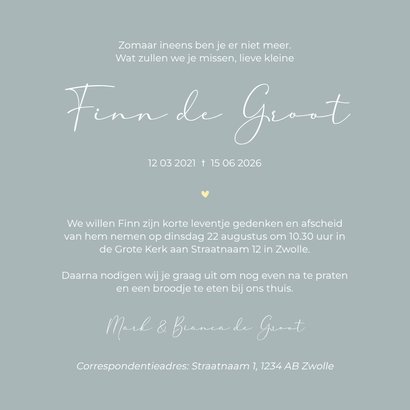 Rouwkaart gouden hartjes en sterren aanpasbaar 3