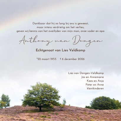 Rouwkaart heidelandschap met regenboog 3