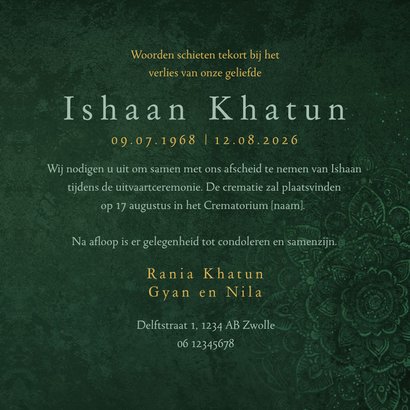 Rouwkaart Hindoestaans mandala patroon groen 3