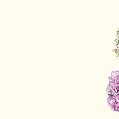 Rouwkaart hortensia bloemen Achterkant