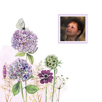 Rouwkaart hortensia's met vlinder 2