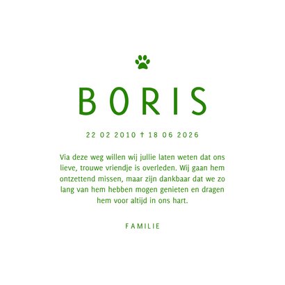 Rouwkaart huisdier met pootafdrukken 3