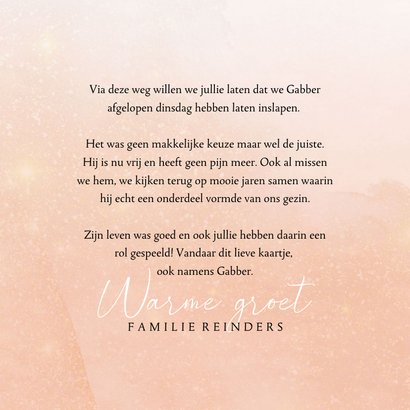 Rouwkaart huisdier stijlvol met koperen hartje en foto 3