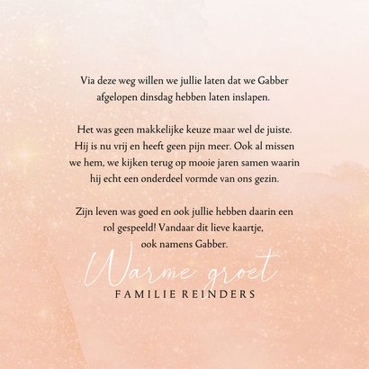 Rouwkaart huisdier stijlvol met koperen hartje en foto 3