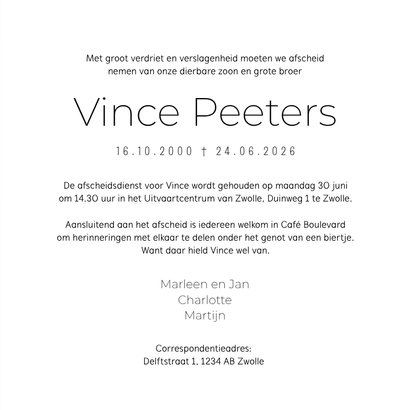 Rouwkaart jongvolwassene tiener modern foto 3