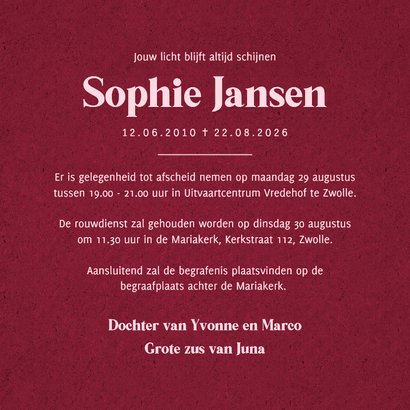 Rouwkaart kind tiener hortensia bloemen foto 3