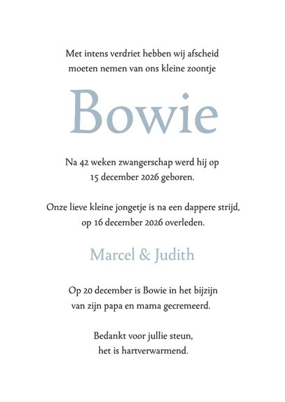 Rouwkaart kindje baby jongen bloemen blauw 3
