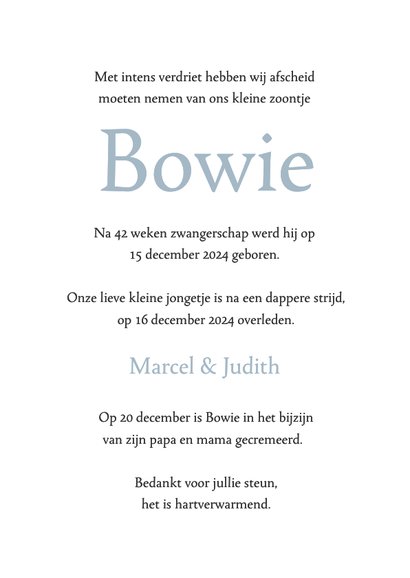 Rouwkaart kindje baby jongen bloemen blauw 3