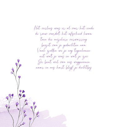 Rouwkaart lavendel paars bloemen waterverf foto 2