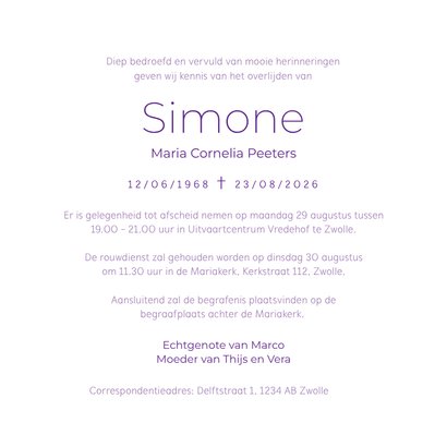 Rouwkaart lavendel paars bloemen waterverf foto 3