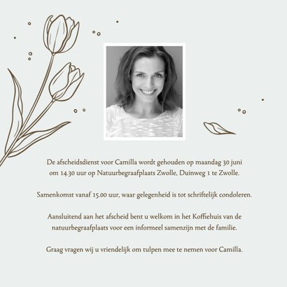 Rouwkaart line art tekening bloemen tulpen blaadje man vrouw 2