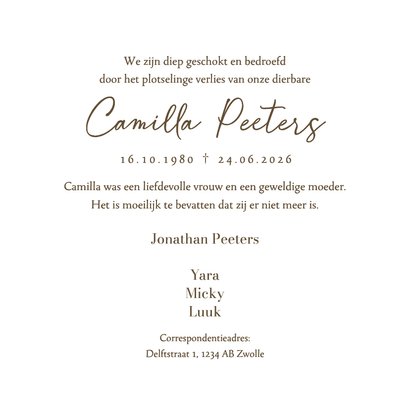 Rouwkaart line art tekening bloemen tulpen blaadje man vrouw 3