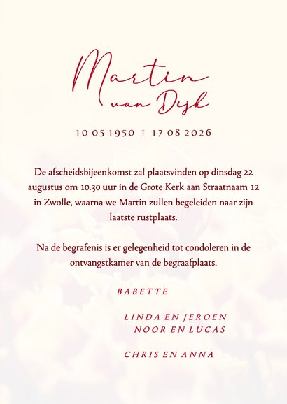 Rouwkaart man met tulpenveld  3