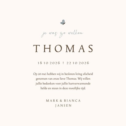 Rouwkaart met beertje en blauwe vlinder 3