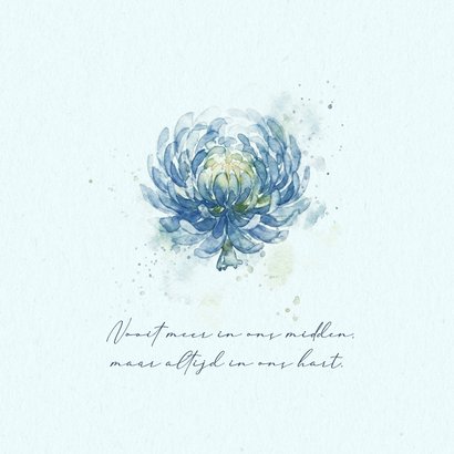 Rouwkaart met blauwe aquarel chrysant 2