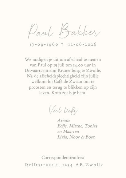 Rouwkaart met foto grijs met illustratie bloem 3