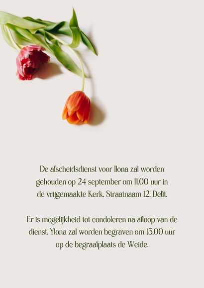 Rouwkaart met kleurrijke bloemen tulpen 2