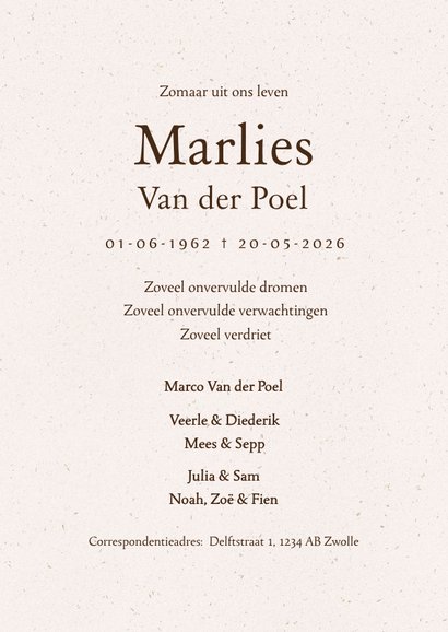 Rouwkaart met lijnillustratie van een narcis 3