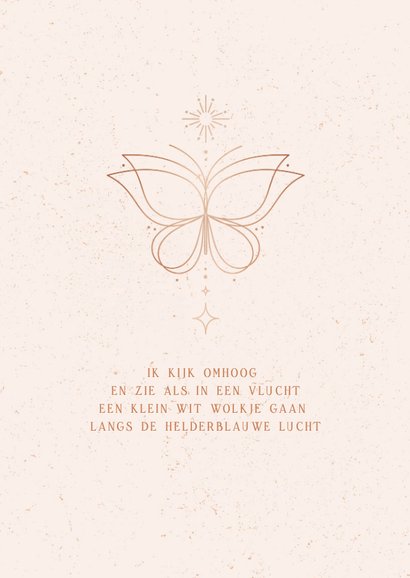 Rouwkaart met lijntekening van vlinder 2