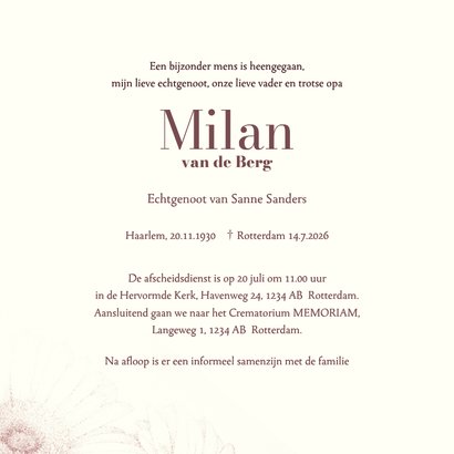 Rouwkaart met roodbruine Gerbera bloem 3