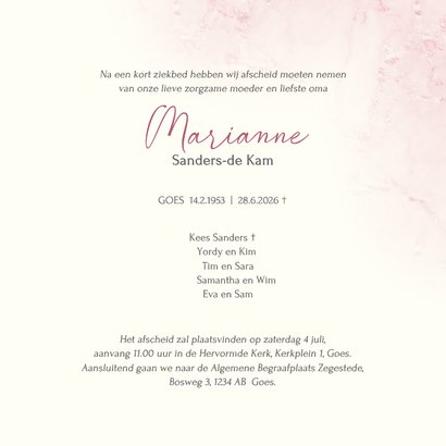 Rouwkaart met roze hortensia 3