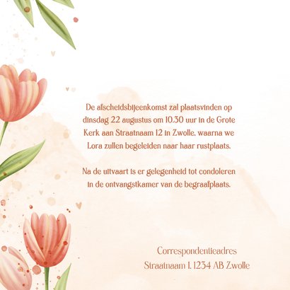 Rouwkaart met tulpen en hartjes 2