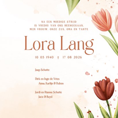 Rouwkaart met tulpen en hartjes 3