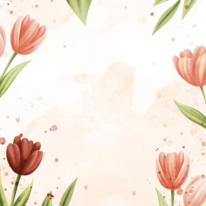 Rouwkaart met tulpen en hartjes Achterkant