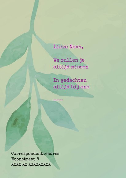 Rouwkaart mintgroen met paars 2