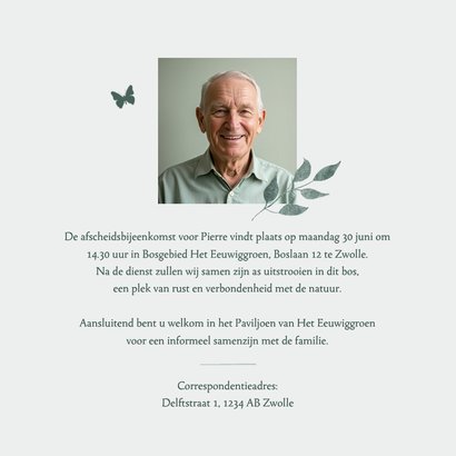 Rouwkaart natuur bos waterverf afscheid uitnodiging 2