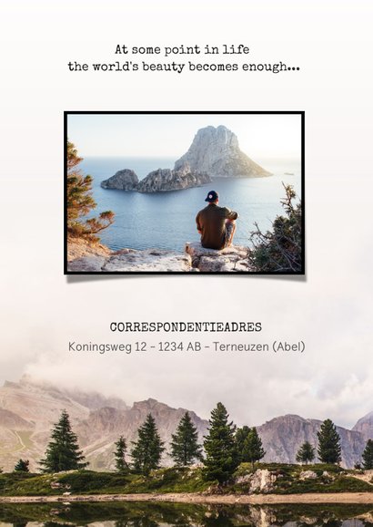 Rouwkaart natuur landschap met bergen en bomen 2