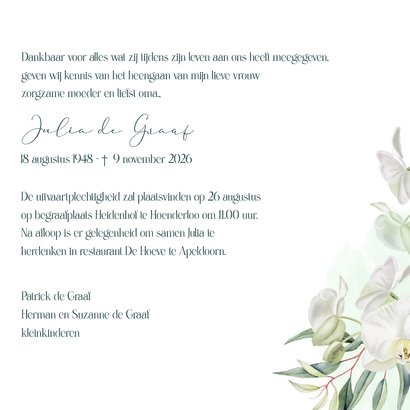 Rouwkaart orchideeën in het wit 3