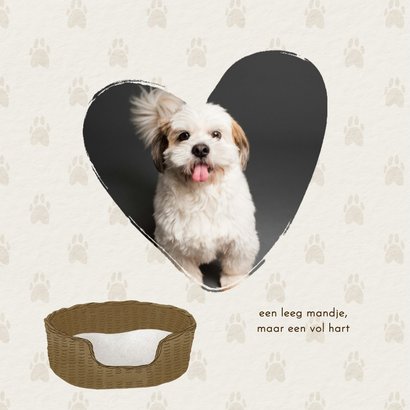 Rouwkaart overleden huisdier hond leeg mandje pootjes 2