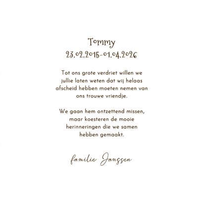 Rouwkaart overleden huisdier hond leeg mandje pootjes 3