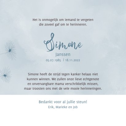 Rouwkaart paardenbloemen op waterverf achtergrond 3