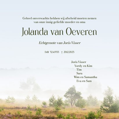 Rouwkaart paars heidelandschap met mist 3