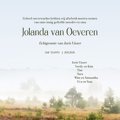 Rouwkaart paars heidelandschap met mist 3