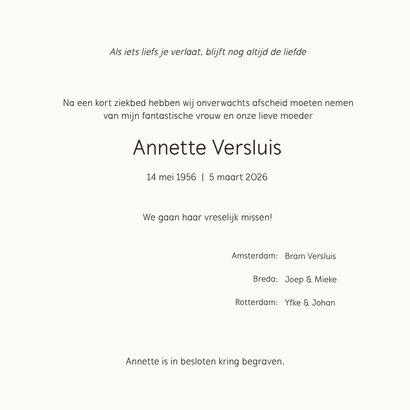 Rouwkaart purple bloem groen en eigen foto 3