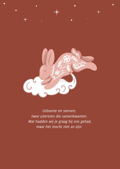 Rouwkaart roze met konijntje in de wolken en sterren 2