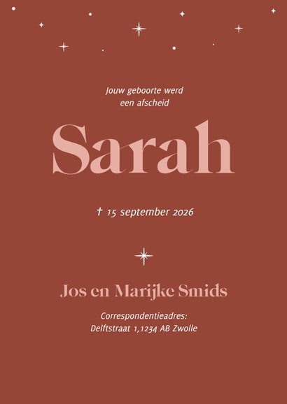 Rouwkaart roze met konijntje in de wolken en sterren  3