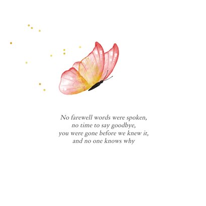 Rouwkaart roze vlinder waterverf goud stijlvol meisje 2