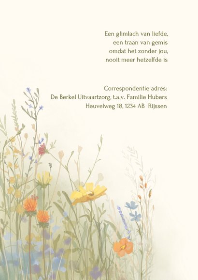 Rouwkaart sfeervolle veldbloemen 2